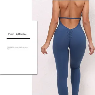 Calças de Yoga Esportivas Fitness Leggings Macacão Lace-Up Jumpsuit - Roxo