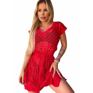 Moda Verão Tricot Fenda Acinturada Regata Praia Curta - MELANCIA4