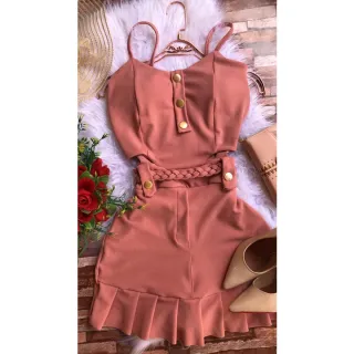 Bojo malha crepe saia feminino macaquinho com short - Vermelho