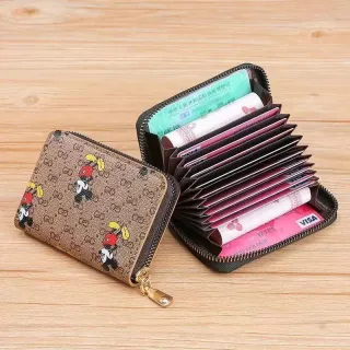 [Promoção] Carteira de couro feminina com padrão Mickey - 8 cores - Preto