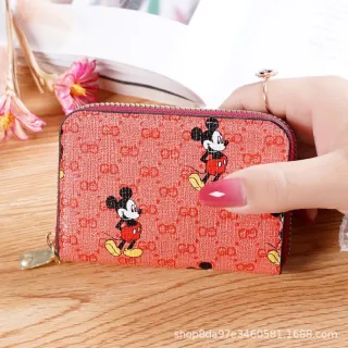 [Promoção] Carteira de couro feminina com padrão Mickey - 8 cores - Preto