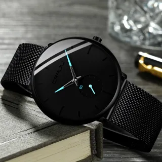 Marca Original Relógio Masculino CRRJU Ultra Fina Esportiva Negócios - preto prata