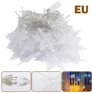Decoração Romântica Pisca À Prova D'água para Festival de Casamento de Natal - Luzes de Cortina Floco de Neve - C-Warm Light-3m