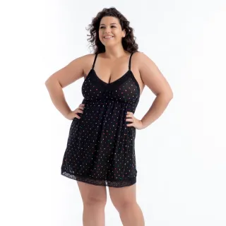 Pijama Plus Size Estampado Gestante Malha Fria Renda Sem Bojo - PRETO e ROSA