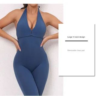 Calças de Yoga Esportivas Fitness Leggings Macacão Lace-Up Jumpsuit - Roxo