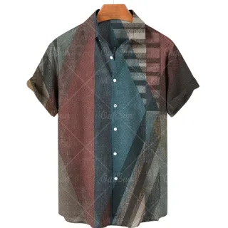 Camisa Masculina Retro Estilo V Manga Curta - Moda Tendência Sênior - ZL-2689
