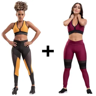 Conjunto Academia Legging + Top com Bojo Costa Nadador - Moda Fitness - variados