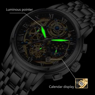 Relógio Automático LIGE Masculino - Moda Negócios Cronógrafos - Ouro Prata Preto + caixa