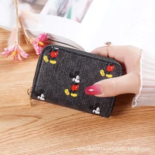 [Promoção] Carteira de couro feminina com padrão Mickey - 8 cores - Preto