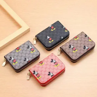 [Promoção] Carteira de couro feminina com padrão Mickey - 8 cores - Preto