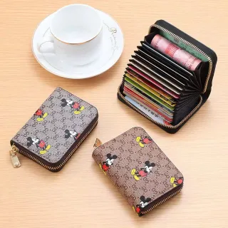 [Promoção] Carteira de couro feminina com padrão Mickey - 8 cores - Preto