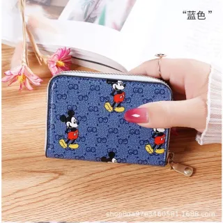 [Promoção] Carteira de couro feminina com padrão Mickey - 8 cores - Preto