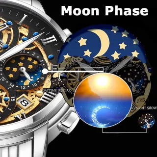 Relógio Automático LIGE Masculino - Moda Negócios Cronógrafos - Ouro Prata Preto + caixa