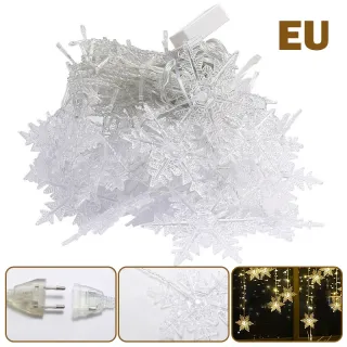 Decoração Romântica Pisca À Prova D'água para Festival de Casamento de Natal - Luzes de Cortina Floco de Neve - C-Warm Light-3m