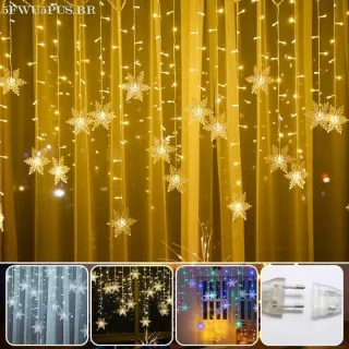 Decoração Romântica Pisca À Prova D'água para Festival de Casamento de Natal - Luzes de Cortina Floco de Neve