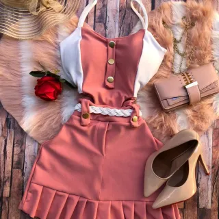 Princesa Macaquinho com Bojo e Elastano - Short Saia - Vermelho