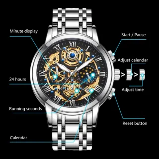 Relógio Automático LIGE Masculino - Moda Negócios Cronógrafos - Ouro Prata Preto + caixa