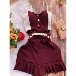 Princesa Macaquinho com Bojo e Elastano - Short Saia - Vermelho