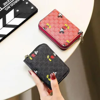 [Promoção] Carteira de couro feminina com padrão Mickey - 8 cores - Preto