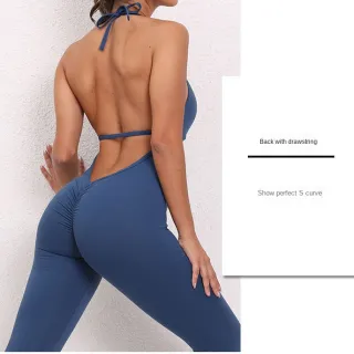 Calças de Yoga Esportivas Fitness Leggings Macacão Lace-Up Jumpsuit - Roxo