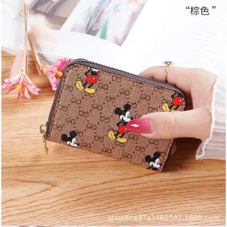 [Promoção] Carteira de couro feminina com padrão Mickey - 8 cores - Preto