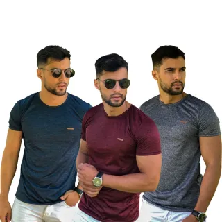 Leve Kit 3 Camisas Masculina Treino Academia - Camiseta Blusa - Marinho+Marrom+Cinza