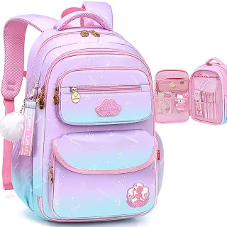 Proteção Ultra-Leve para Crianças: Mochila Escolar Infantil com Cor Degradê - Rosa Roxo Grande