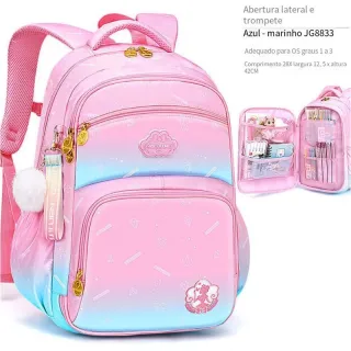 Proteção Ultra-Leve para Crianças: Mochila Escolar Infantil com Cor Degradê - Rosa Roxo Grande