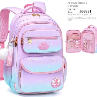 Proteção Ultra-Leve para Crianças: Mochila Escolar Infantil com Cor Degradê - Rosa Roxo Grande