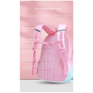 Proteção Ultra-Leve para Crianças: Mochila Escolar Infantil com Cor Degradê - Rosa Roxo Grande