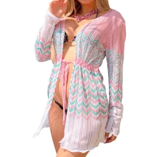 Manga Longa Tricot Rendado Efeitos Cores Lindas Saída de Praia