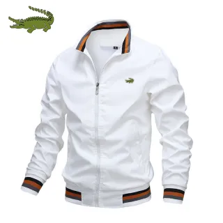 Casaco de Trencha Masculino Casual com Estampa de Lapela - Branco