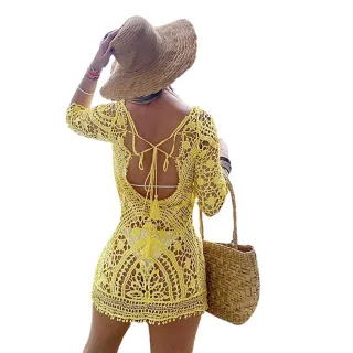 Moda Praiana Vestido Branco Crochê Boho Hippie - Azul Celeste