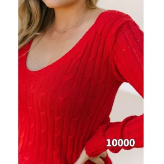 Suéter Feminino Tricot Decote V Trança Roupas Blusa - Marinho