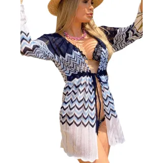 Manga Longa Tricot Rendado Efeitos Cores Lindas Saída de Praia - Rose