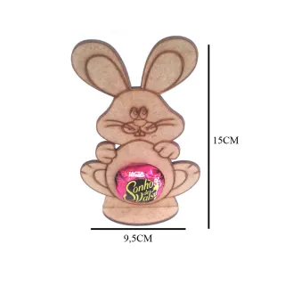Coelho feliz Páscoa - Porta Bombom em mdf com base, Tam: 9,5L X 15A CM - Único