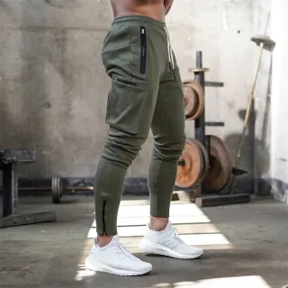 Calça Masculina Jogger Esportiva Fitness Com Zíper De Bolso - Cor Sólida - Cinza