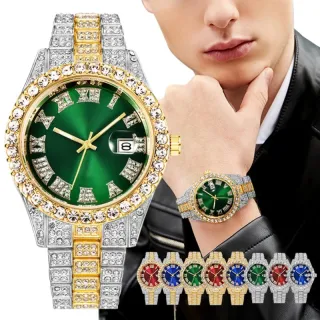 Pulso Fashion Business Hip Hop Luxuoso Masculino Relógio Aço Inoxidável - Vermelho prateado