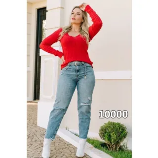 Suéter Feminino Tricot Decote V Trança Roupas Blusa - Marinho