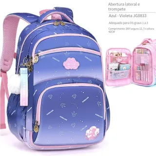 Proteção Ultra-Leve para Crianças: Mochila Escolar Infantil com Cor Degradê - Rosa Roxo Grande