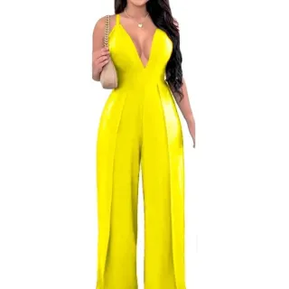 Macacão Social Feminino Decotado Alcinha Pantalona com 2 Fendas - AGUA