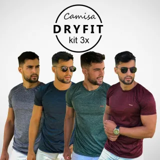 Leve Kit 3 Camisas Masculina Treino Academia - Camiseta Blusa - Marinho+Marrom+Cinza