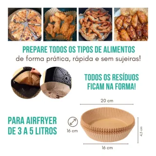 Papel redondo antiaderente descartável para Air Fryer - Forma em papel - 200 UNIDADES