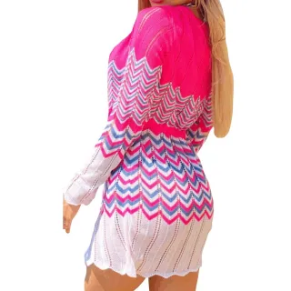 Manga Longa Tricot Rendado Efeitos Cores Lindas Saída de Praia - Rose