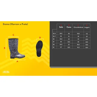 Bota PVC Calfor Donna Preta Onça Cano Longo - 1425 - 41