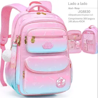 Proteção Ultra-Leve para Crianças: Mochila Escolar Infantil com Cor Degradê - Rosa Roxo Grande