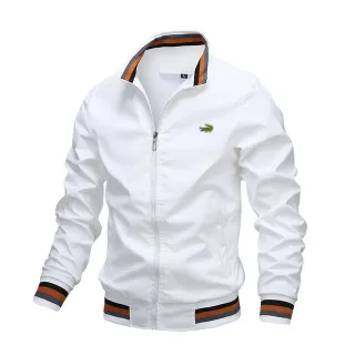 Casaco de Trencha Masculino Casual com Estampa de Lapela - Branco