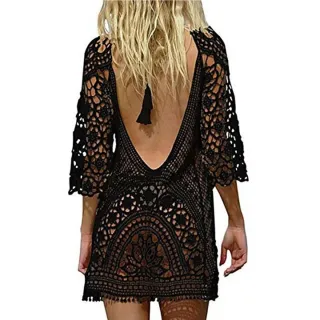 Moda Praiana Vestido Branco Crochê Boho Hippie - Azul Celeste