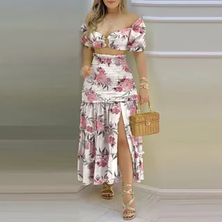 Vestidos de Verão com Flores, Ombros Longos e Forro - Amarelo