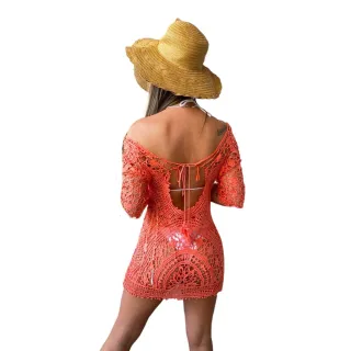 Moda Praiana Vestido Branco Crochê Boho Hippie - Azul Celeste